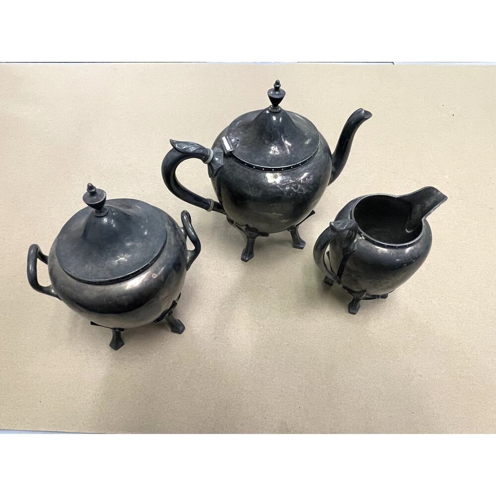 Vintage Rogers Smith & Co Silver Plate Tea Set Teapot Sugar Creamer Footed 1868